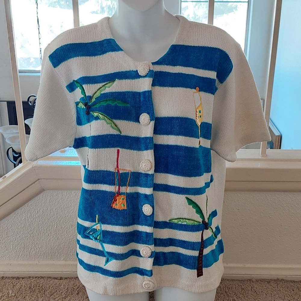Vintage Victoria Harbour Button Down Short Sleeve Sweater Size M